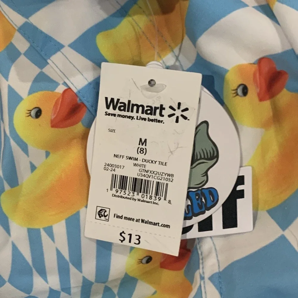 Neff Boys Ducky Tile Graphic Swim Shorts Medium 8  New with Tags Blue White Nice